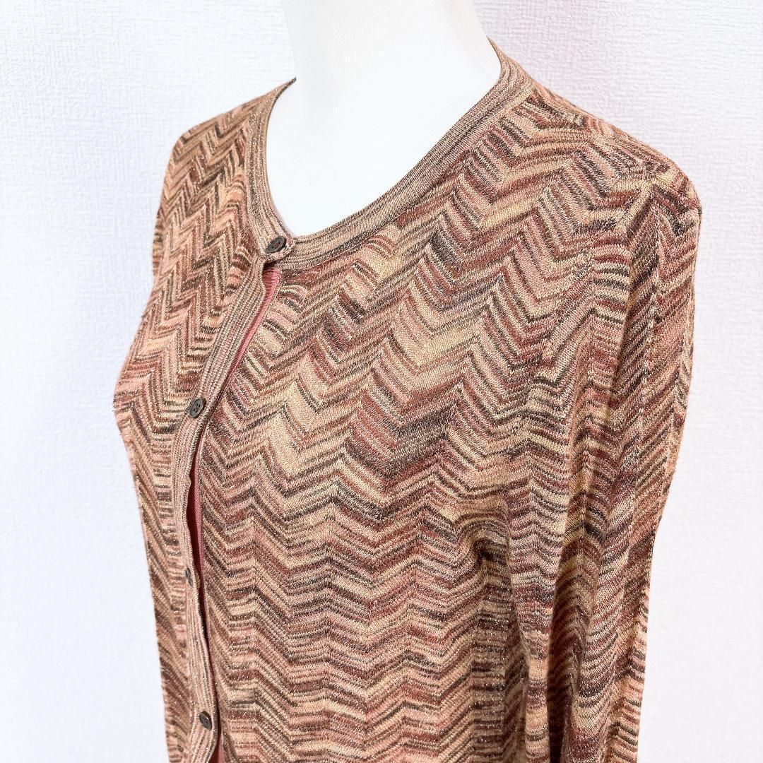 美品】ミッソーニ MISSONI 長袖カーディガン 金糸使用 M シェブロン