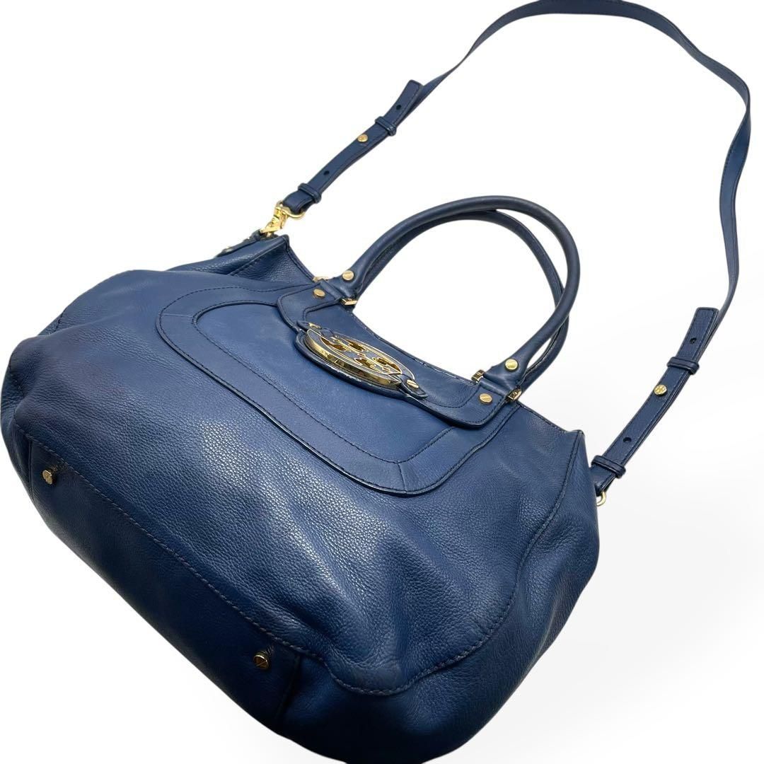 【極美品】TORY BURCH トートバッグ アマンダ 本革 A4 肩掛け可能 美品 TORY BURCH トリーバーチ トートバッグ アマンダ レザー ブルー