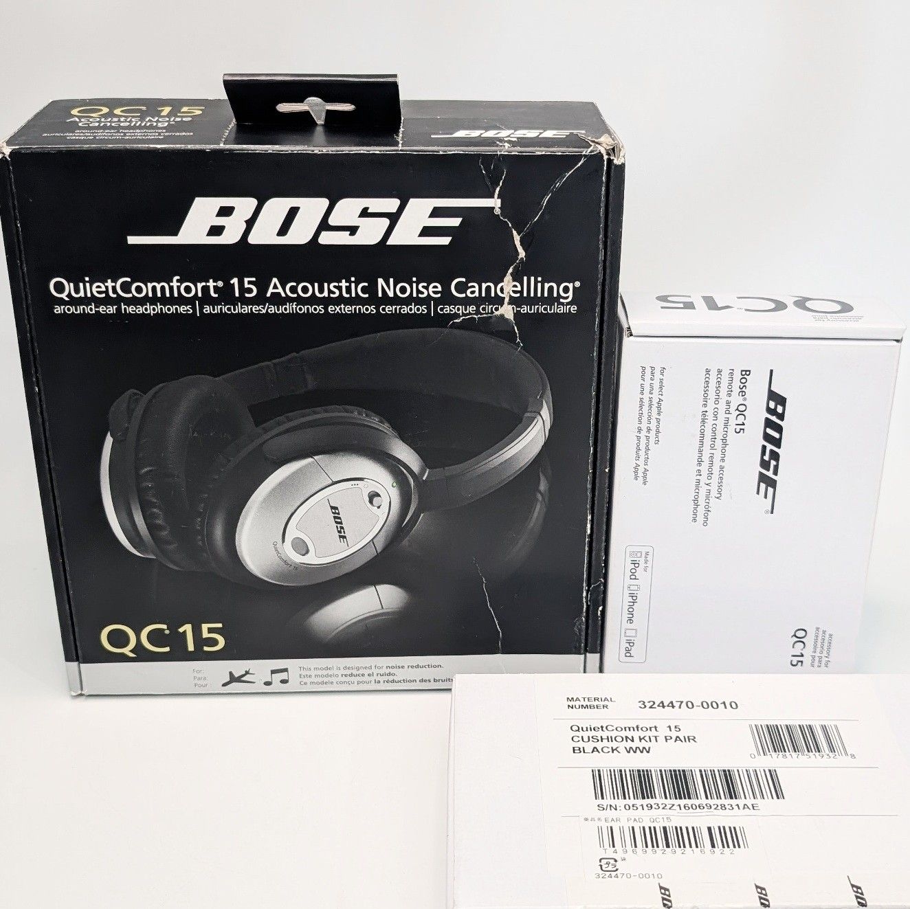 BOSE QC15 ノイズキャンセリング QuietComfort 15 替えパッド付 動作品