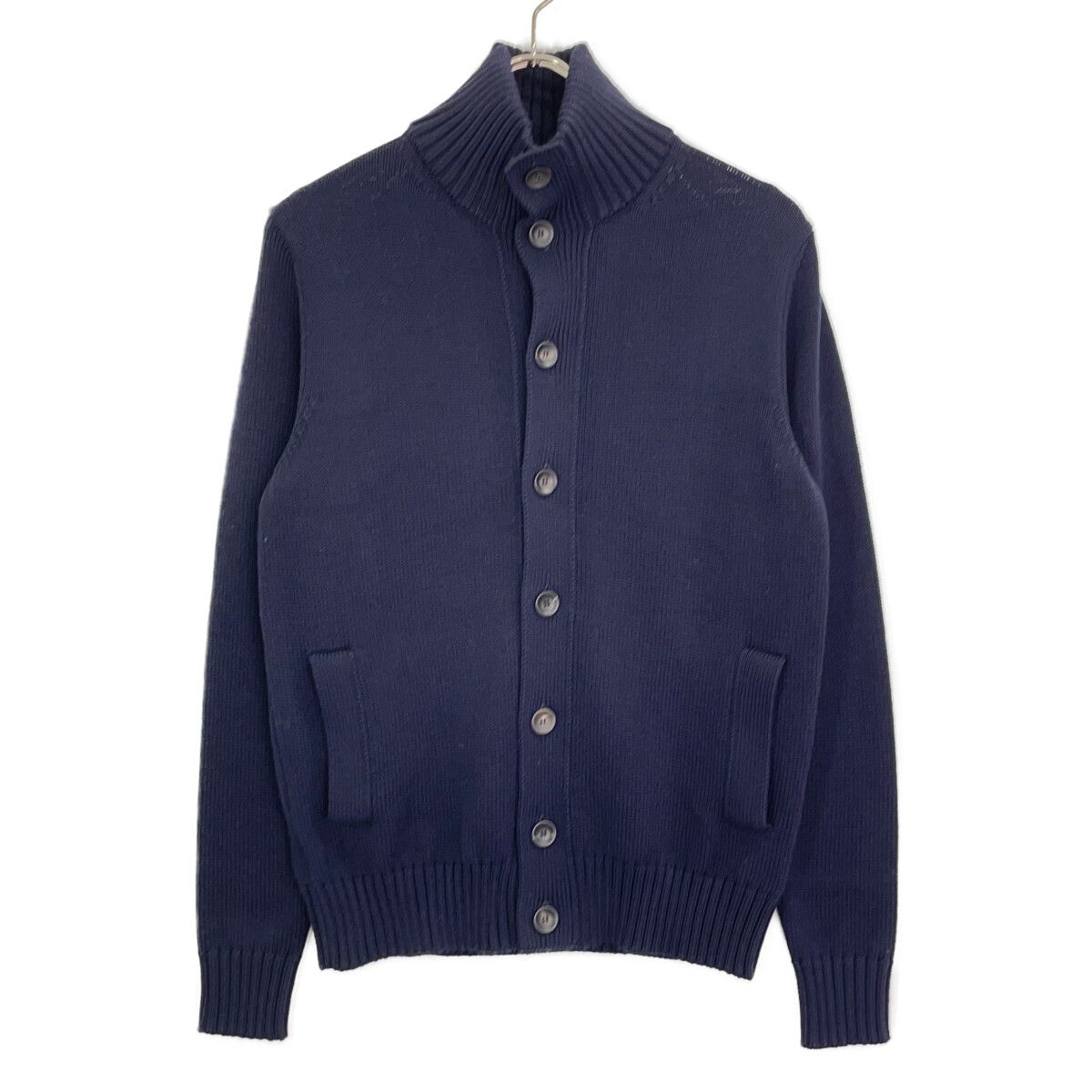ZANONE ダークブルー ニットセーター サイズ46 ZANONE ザノーネ ﾀﾞｰｸﾈｲﾋﾞｰ ｳｰﾙ100 CHIOTO ｽﾀﾝﾄﾞｶﾗｰﾆｯﾄｶｰﾃﾞｨｶﾞﾝ ｼﾞｬｹｯﾄ