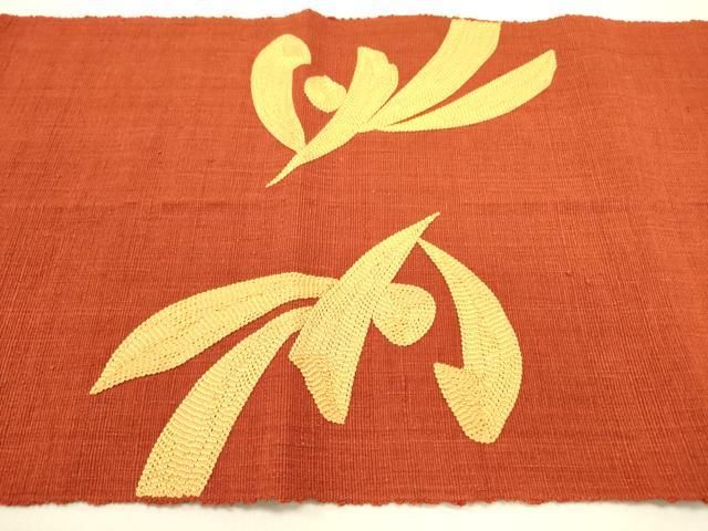 平和屋着物●本場結城紬　重要無形文化財　八寸名古屋帯　抽象文様　代赭色　正絹　逸品　DABB7278op 平和屋着物○本場結城紬 重要無形文化財 八寸名古屋帯 抽象文様 代赭色