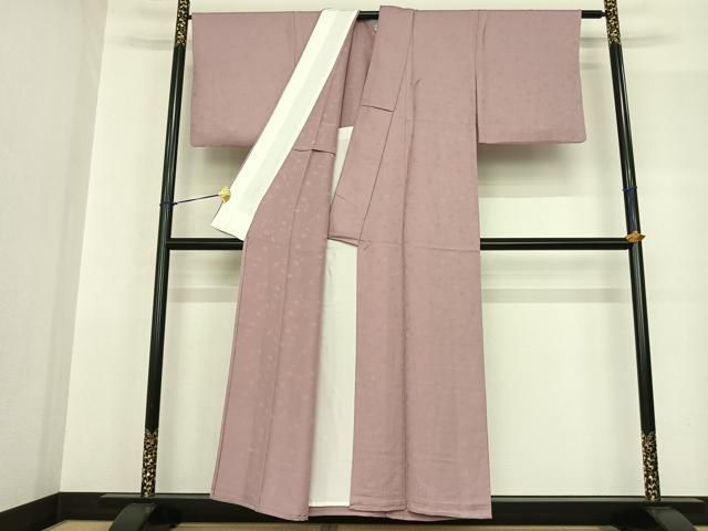 平和屋着物▽上質な色無地 単衣 舞花地紋 撫子色 正絹 逸品 AABF5566fy