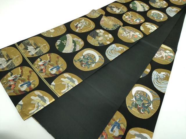 平和屋着物○螺鈿作家 藤本隆士 雲母塾 袋帯 琳派名扇集 黒地 本金箔