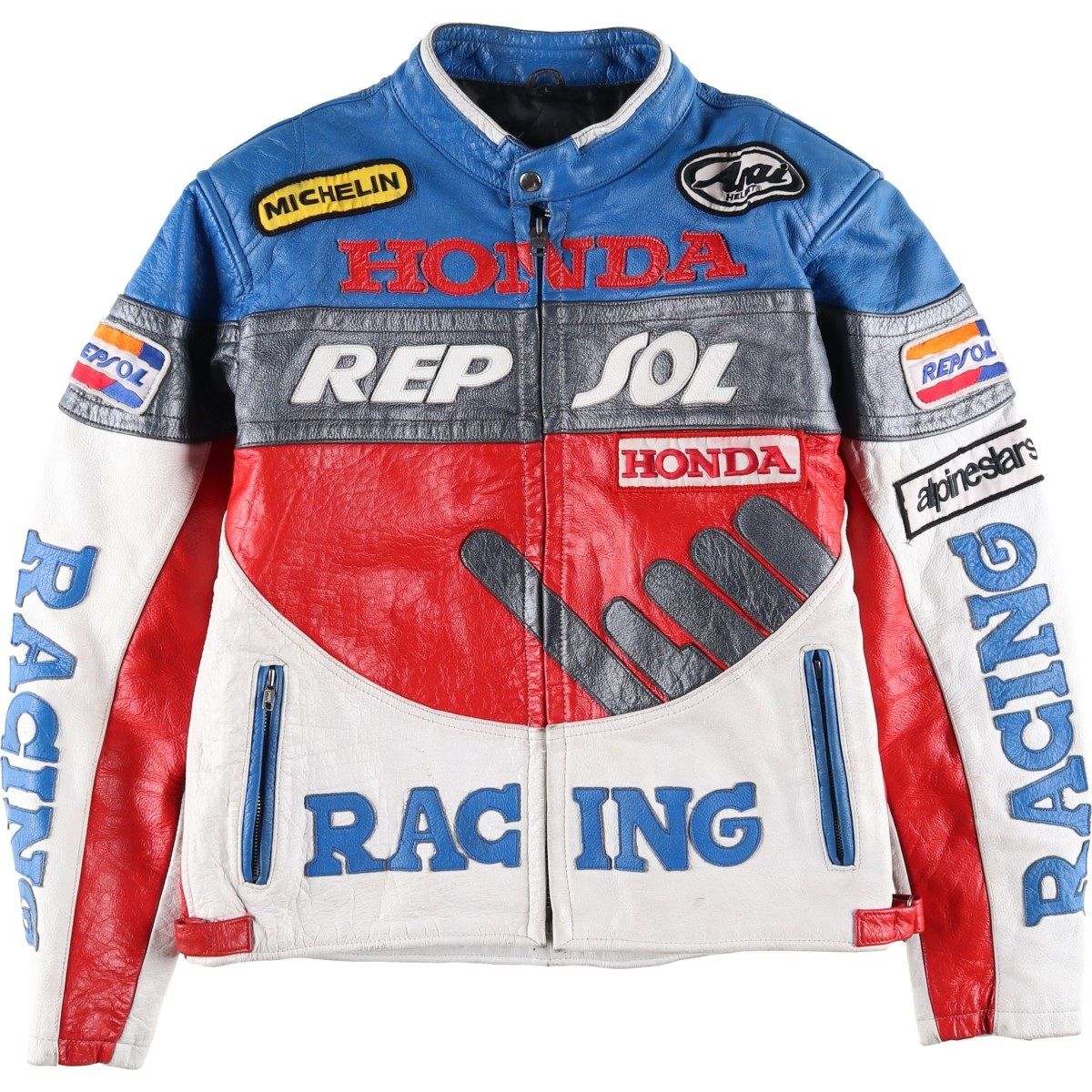 古着 HONDA ホンダ 中綿入り レザーレーシングジャケット メンズL相当