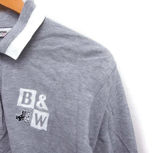 ブラック&ホワイト BLACK&WHITE ポロシャツ 長袖 ロゴマーク刺繍