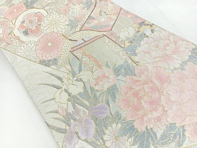 平和屋着物◎佐賀錦 六通柄袋帯 御所車花文 金銀糸 正絹 逸品