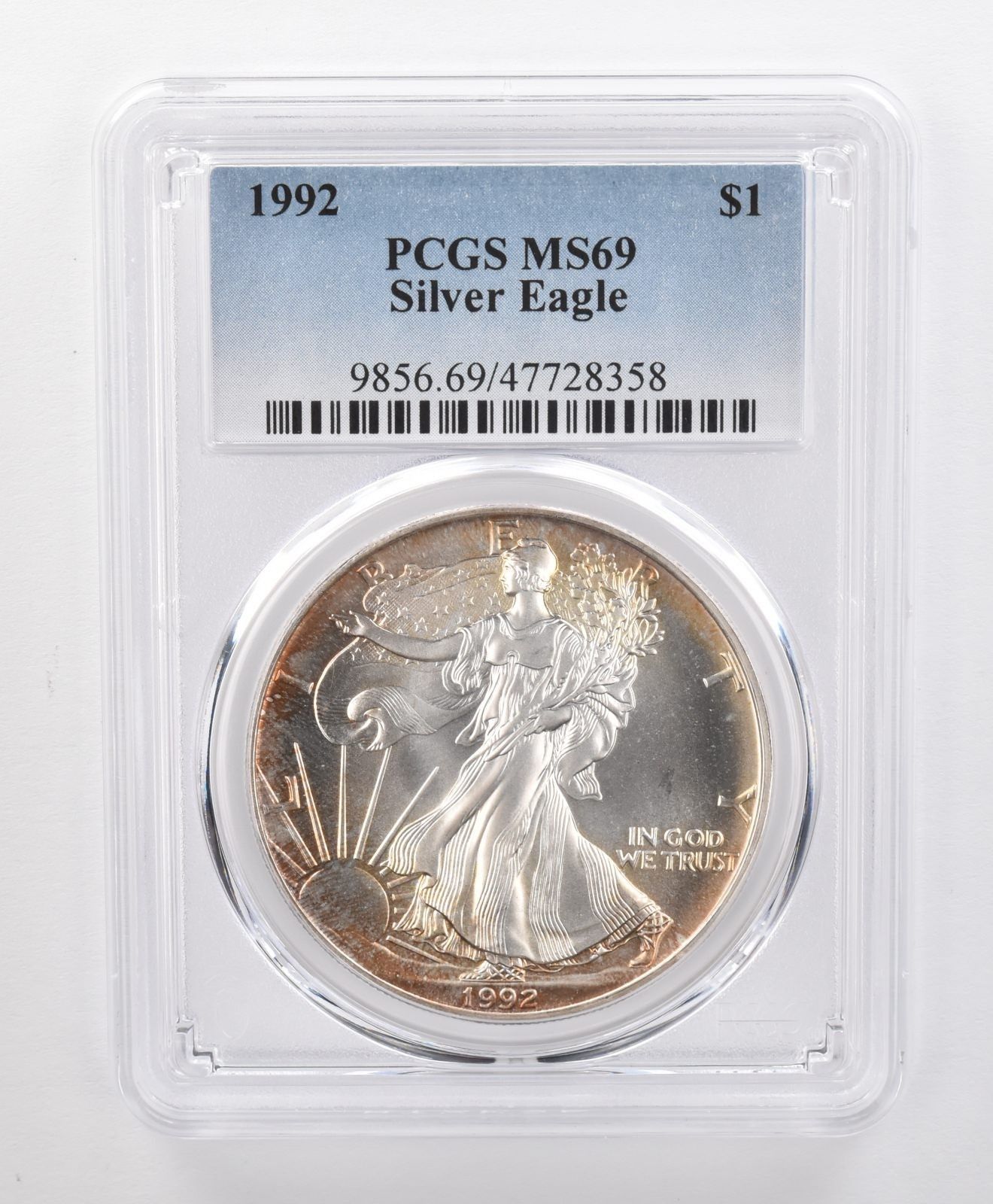 MS69 1992年 アメリカンシルバーイーグル PCGS イエロー/レッド