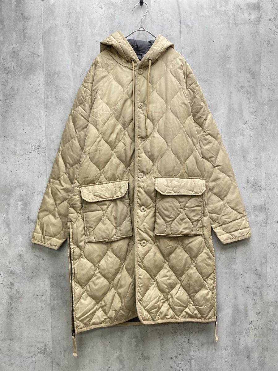 TAION タイオン フード付き キルティング ダウン ロング コート sizeS