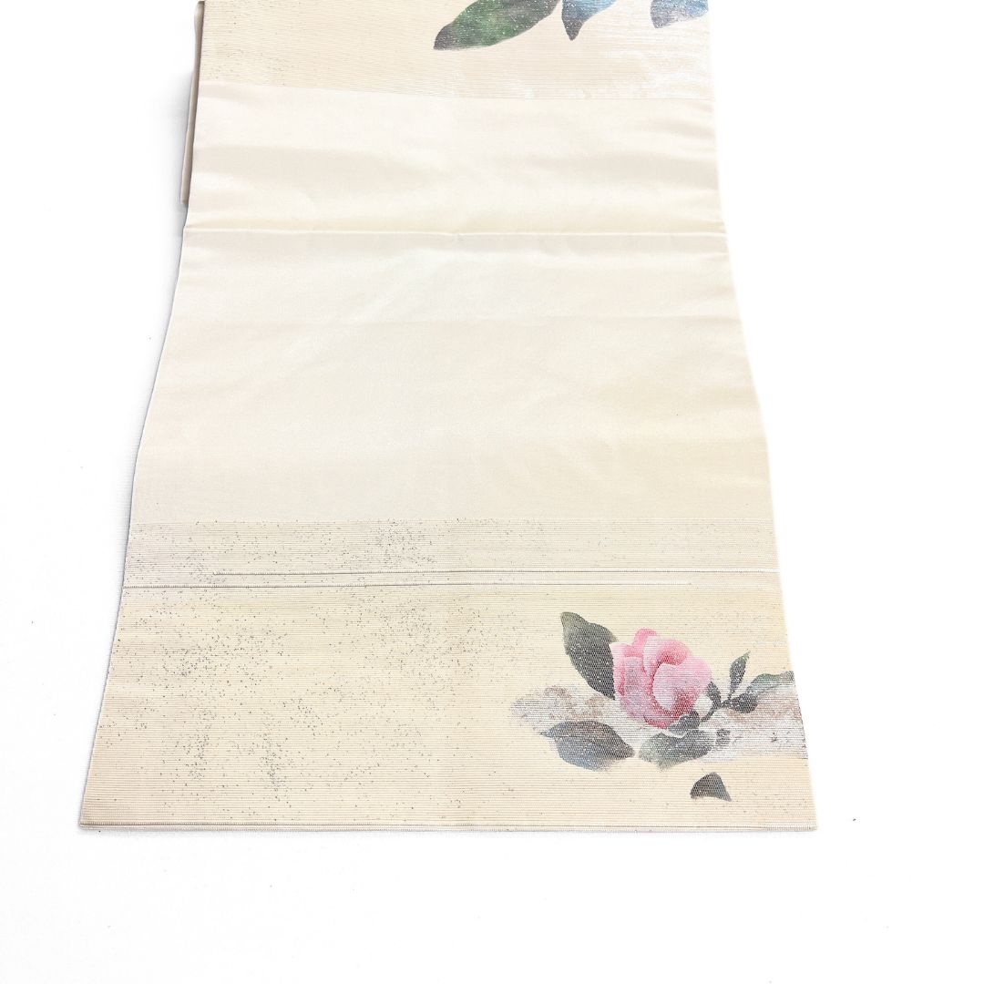 名古屋帯 螺鈿箔 銀彩 牡丹 花模様 着物 013b d ms 【公式通販】
