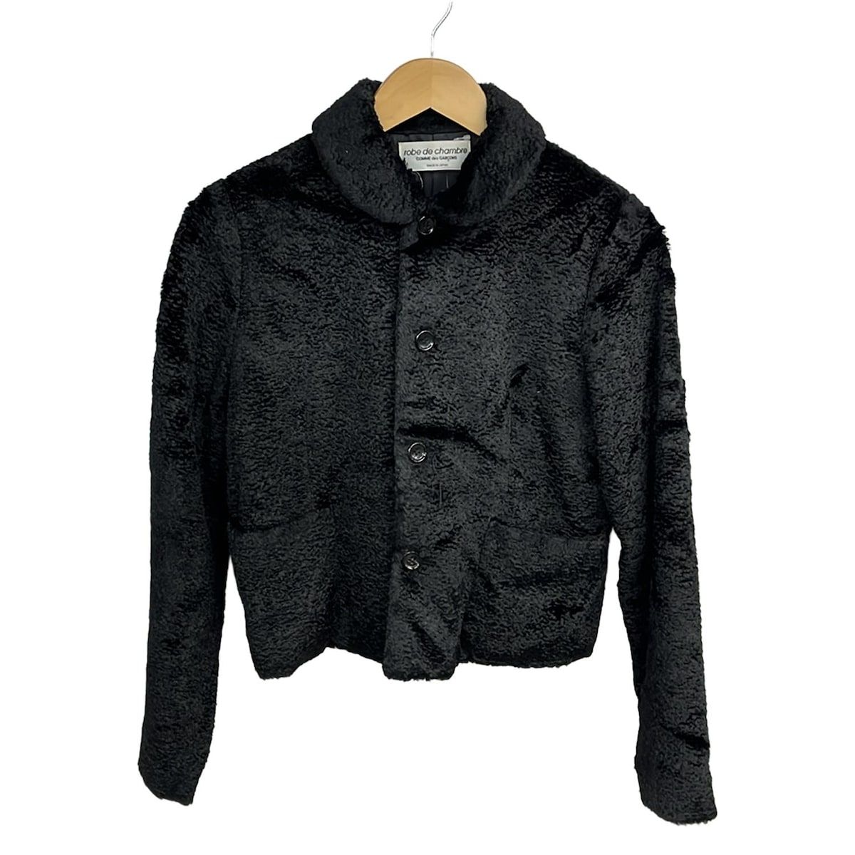 コムデギャルソンrobe 黒 長袖シャツ 胸にニットの花モチーフ robe de chambre COMME des GARCONS(ローブドシャンブル