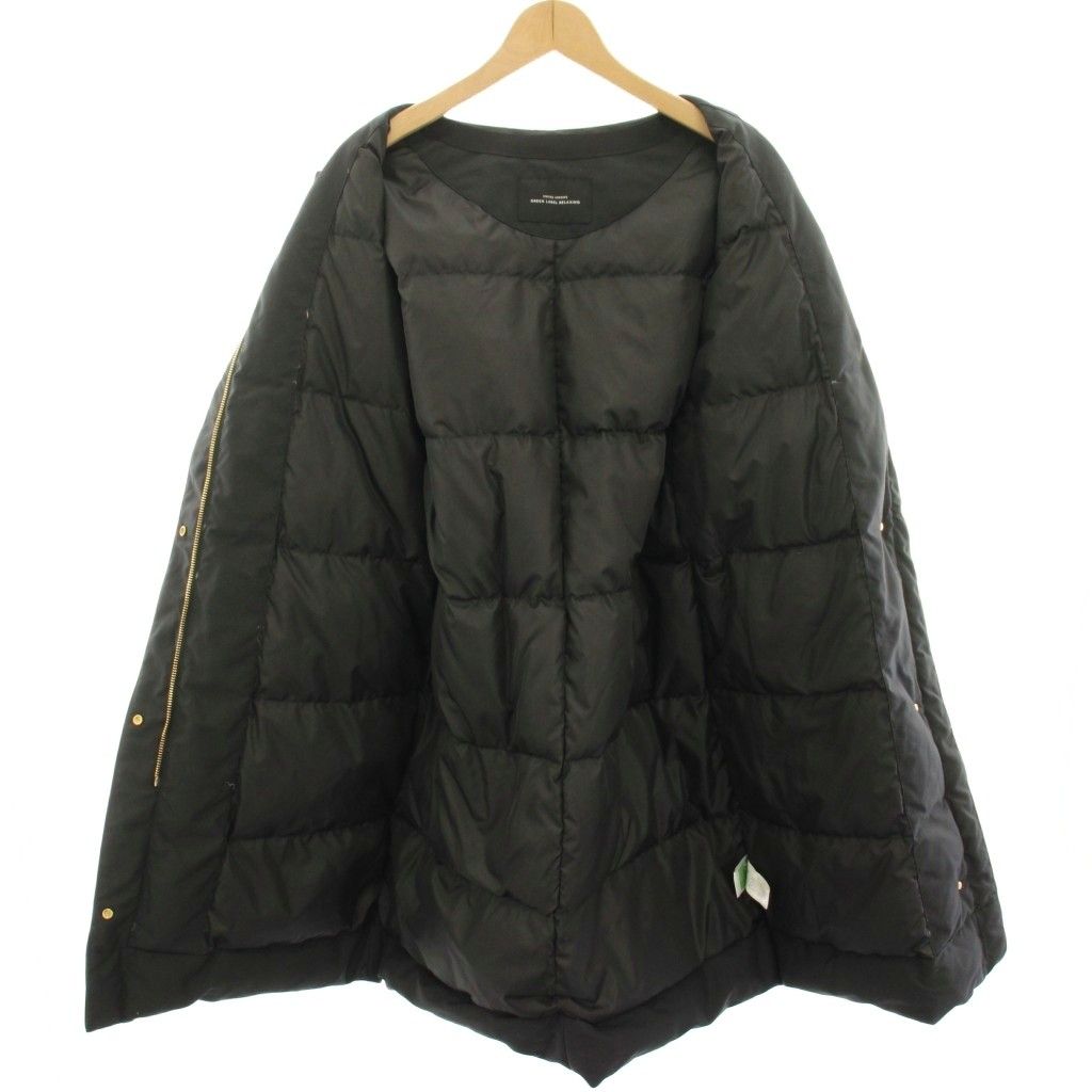グリーンレーベルリラクシング ユナイテッドアローズ green label relaxing ダウンコート ノーカラーコート ロング ジップアップ ナイロン 38 黒 ブラック 3625-105-1349 /HN