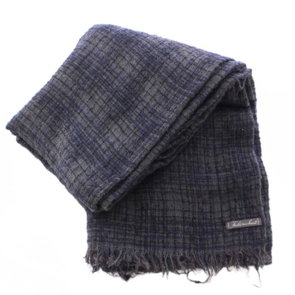 Faliero Sarti ネイビー チェック ストール ファリエロサルティ Faliero Sarti ストール フリンジ チェック柄 バイ
