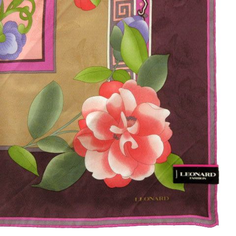 レオナール LEONARD シルクコットン ハンカチ スカーフ 日本製 花柄 総