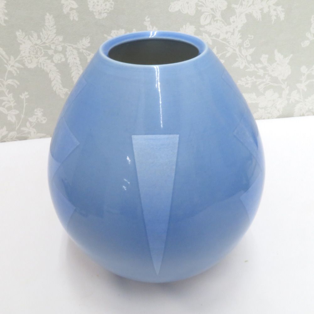 九谷焼 骨董・民芸品 インテリア 中田一於 九谷一於 淡青釉裏銀彩 花瓶