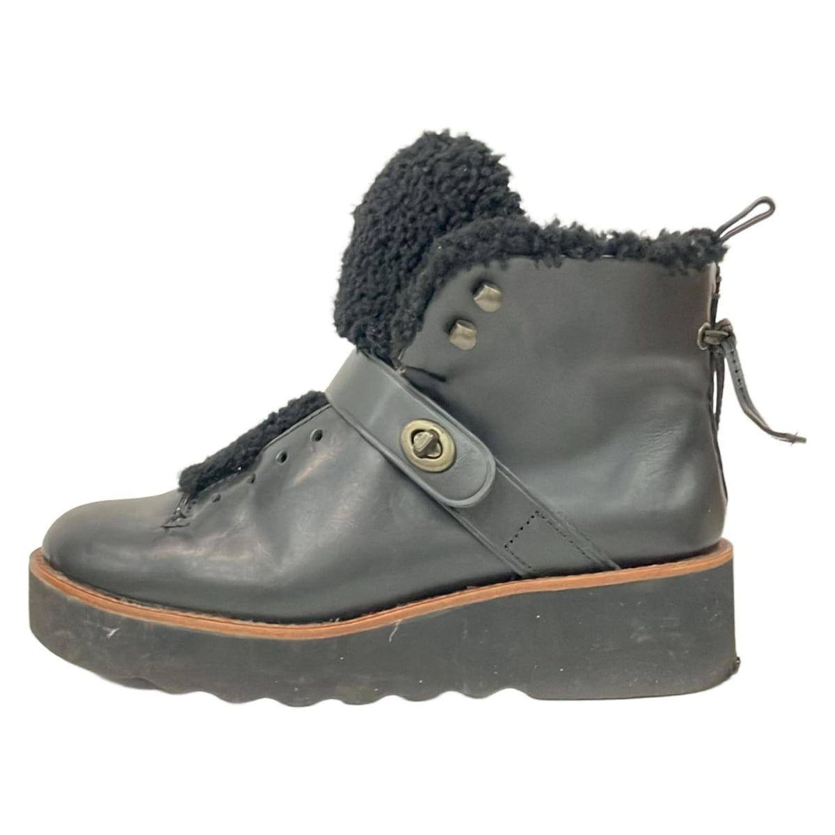 COACH(コーチ) ショートブーツ 8 B レディース - 黒 レザー、ムートン