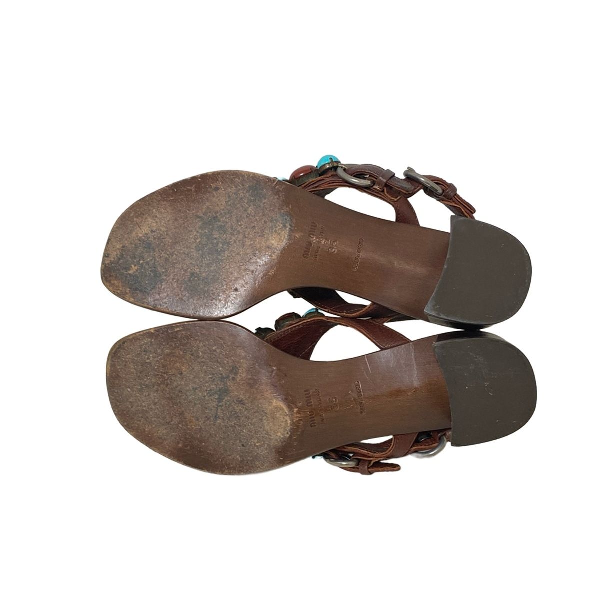 miumiu(ミュウミュウ) サンダル 35 レディース ダークブラウン×マルチ