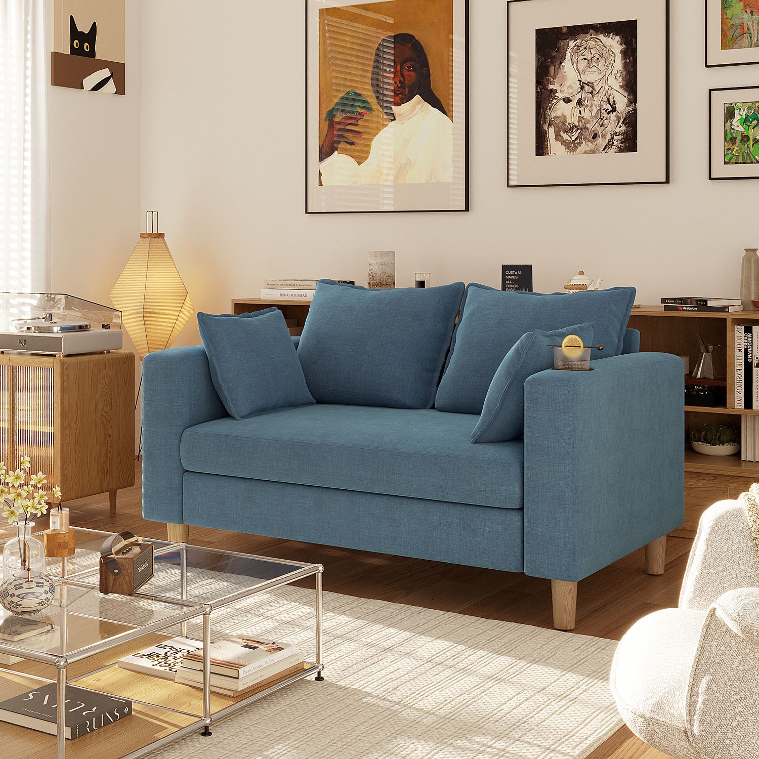 二人掛け 収納ソファー 多機能アームレスト（カップホルダー付） 幅