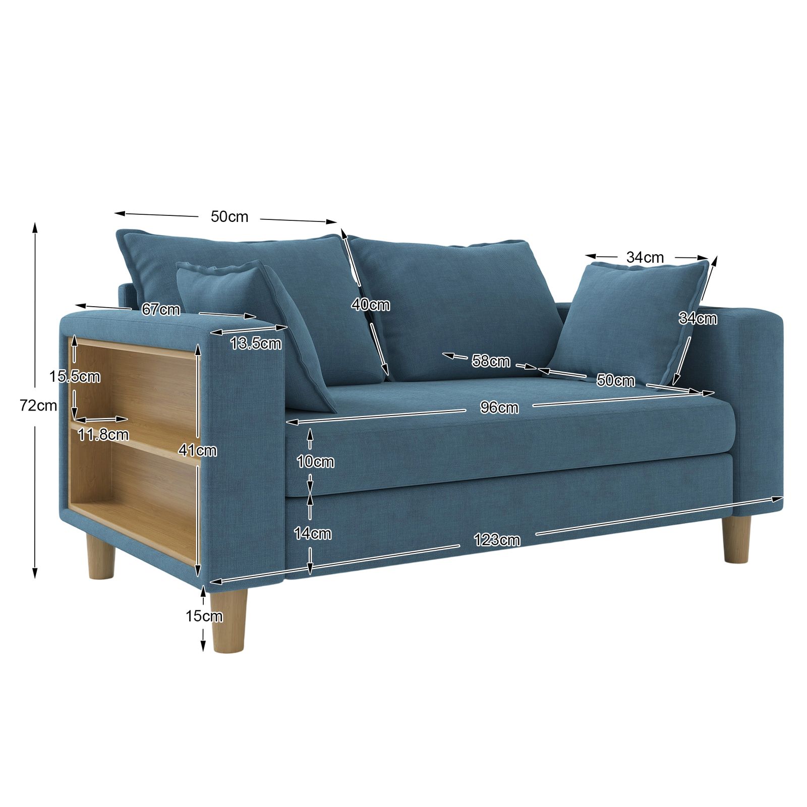 二人掛け 収納ソファー 多機能アームレスト（カップホルダー付） 幅