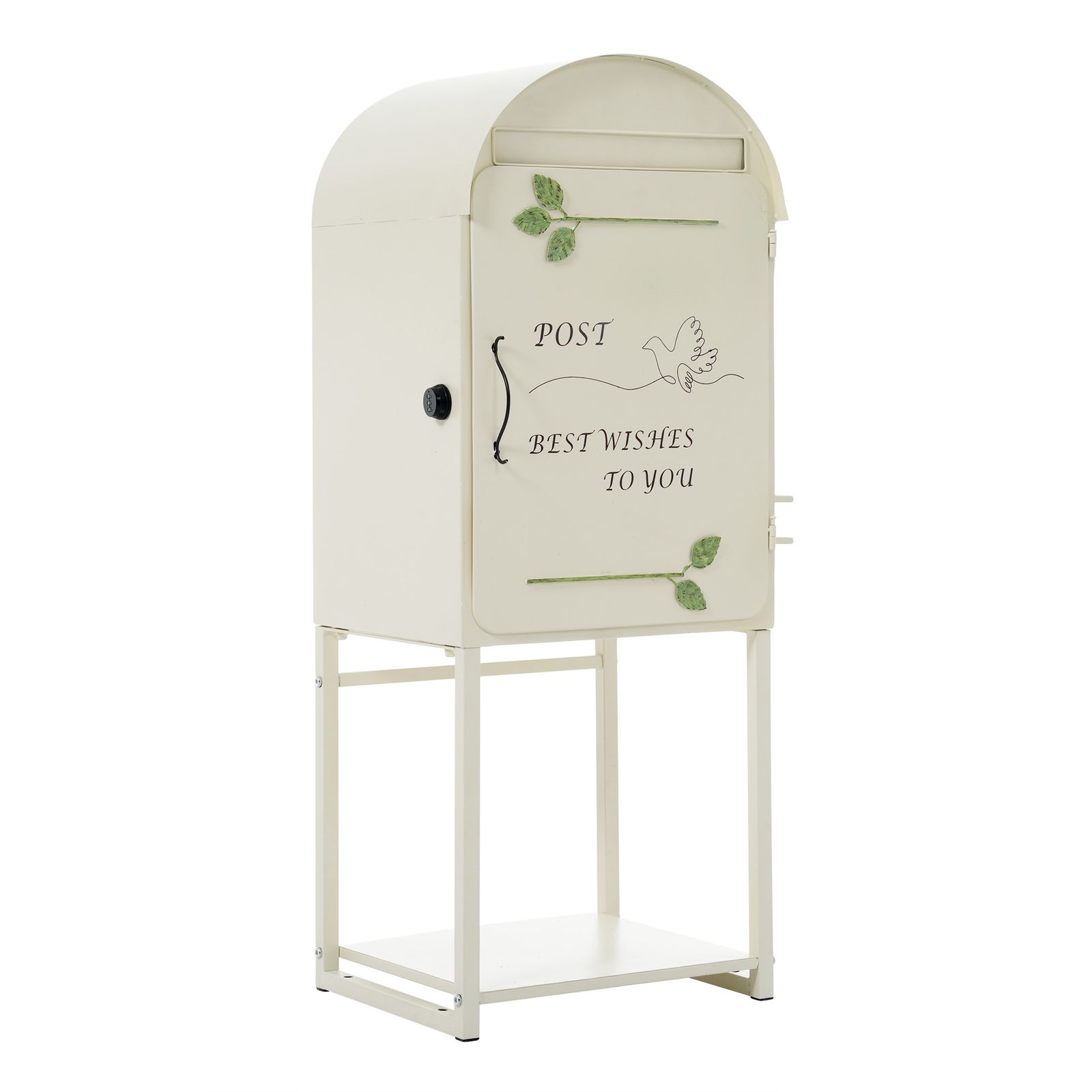 宅配ボックス一体型 郵便ポスト 置き型 スタンドポスト 傘立て付き 大型 大容量 A 4対応 北欧 レトロ アンティーク調 一戸建て用 ベージュ