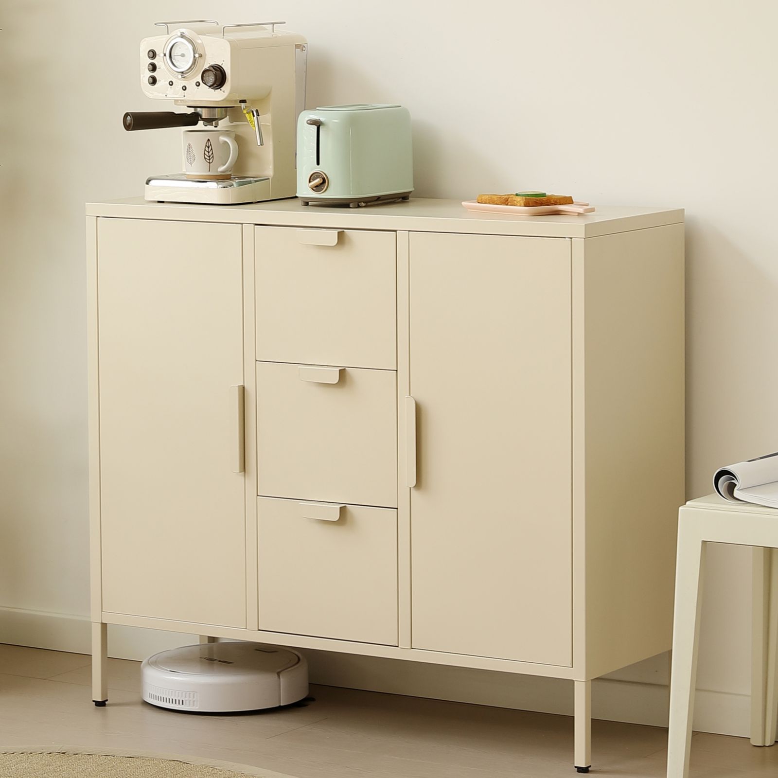 キャビネット スチール サイドボード メタル 金属製 扉付き 引き出し