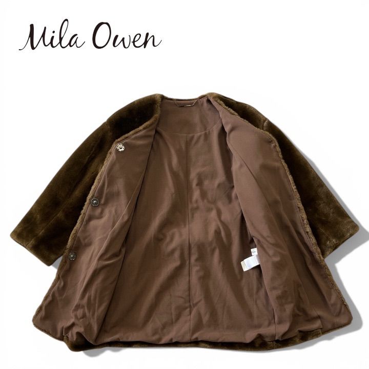 Mila Owen ミラオーウェン エコファーノーカラーコート フェイク 0