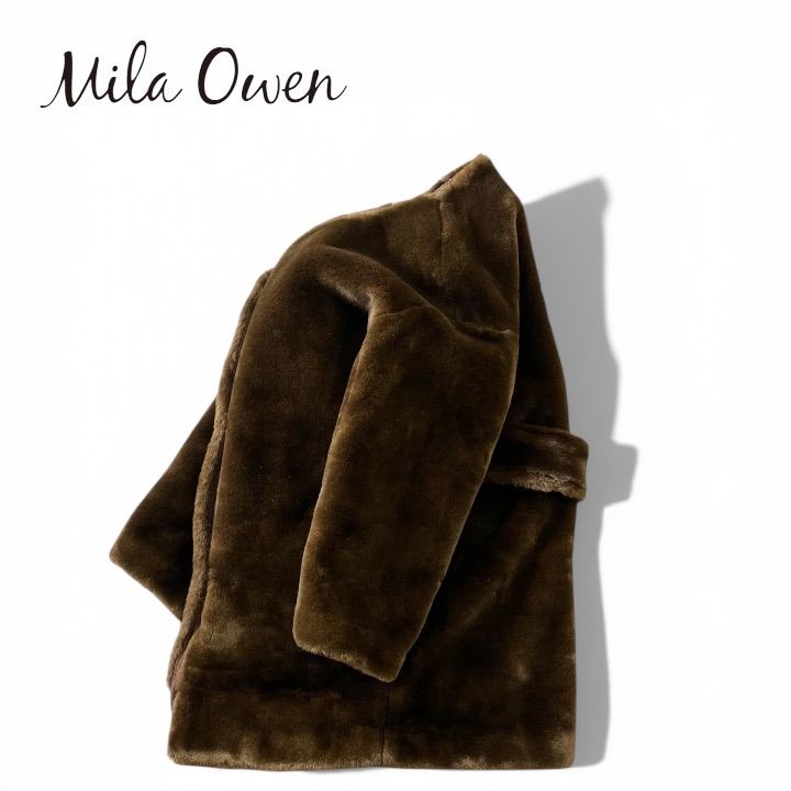 Mila Owen ミラオーウェン エコファーノーカラーコート フェイク 0