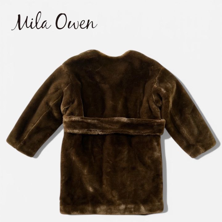 Mila Owen ミラオーウェン エコファーノーカラーコート フェイク 0 