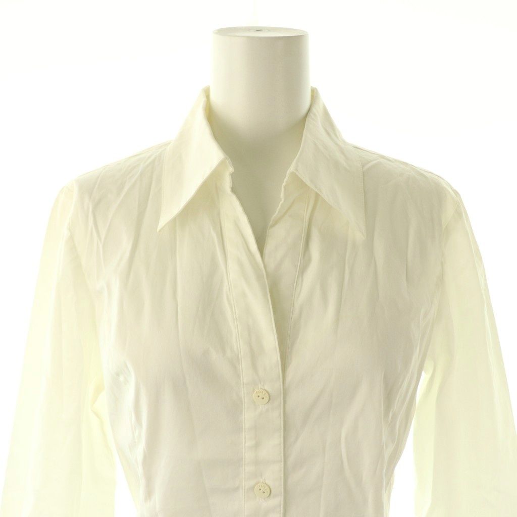 【美品】フォクシーニューヨーク 長袖ブラウス シャツ 38 無地 ホワイト フォクシー ブティック FOXEY BOUTIQUE スキッパーシャツ ブラウス