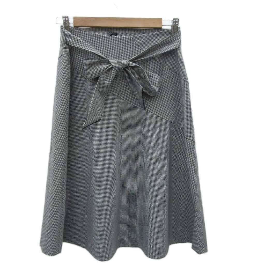 モラビト MORABITO フレアスカート ミモレ丈 38 M グレー チェック柄
