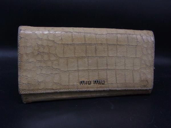 miumiu ミュウミュウ クロコダイル型押しレザー 二つ折り 長財布