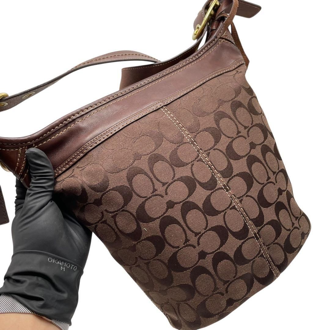 極美品 COACH コーチ ショルダーバッグ キャンバス レザー ブラウン