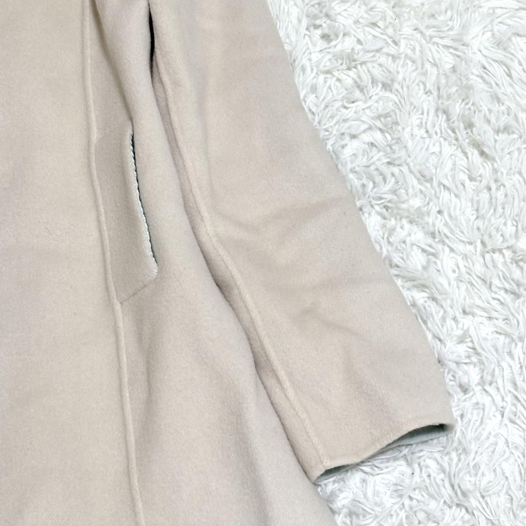 美品】Harrods カシミヤ混ノーカラー ウールロングコート 2 ベージュ 