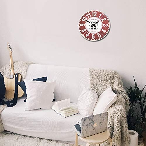 アメリカンウォールクロック 時計 34cm (ルート66 赤 A005) 壁掛け時計