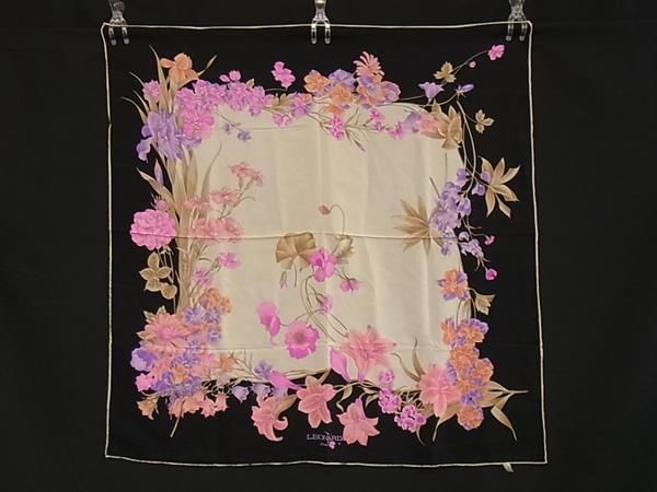 LEONARD レオナール シルク100% フラワー 花柄 大判 スカーフ ストール