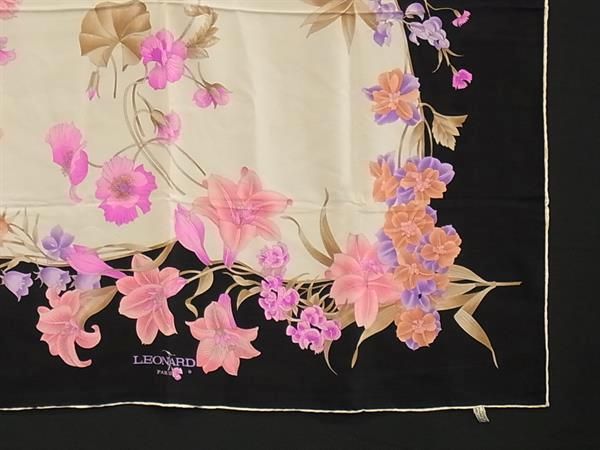 LEONARD レオナール シルク100% フラワー 花柄 大判 スカーフ ストール
