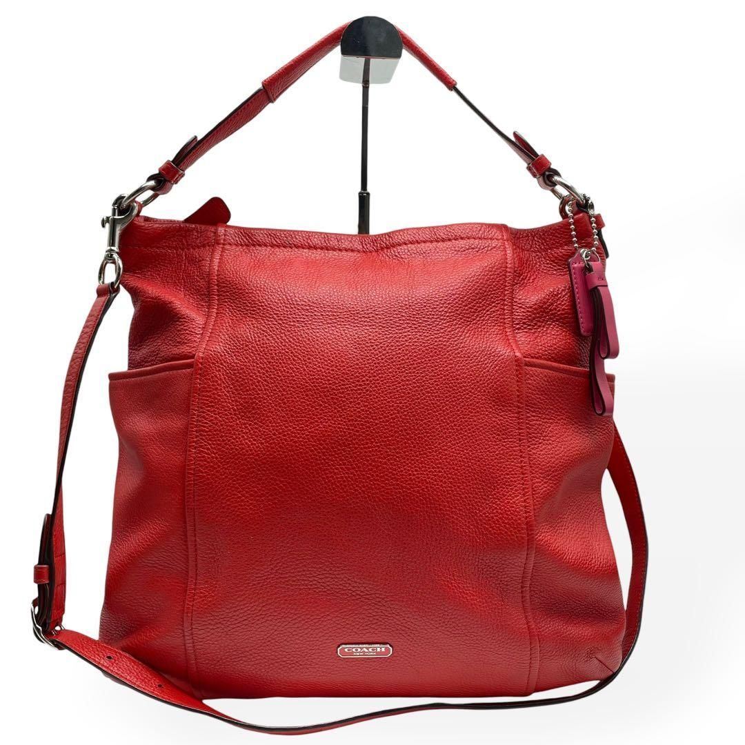 極美品 COACH コーチ 2way ショルダーバッグ ハンドバッグ レザー 赤