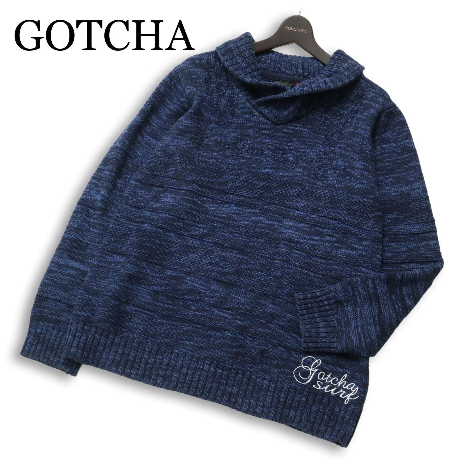 GOTCHA ガッチャ 秋冬 ロゴ刺繍☆ ショールカラー メランジ ニット 