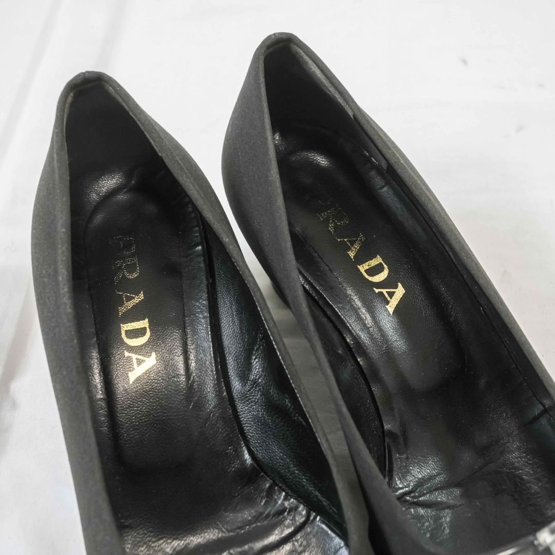 プラダ PRADA パンプス ブラック クリアプレート リボン 37 1/2 - メルカリ