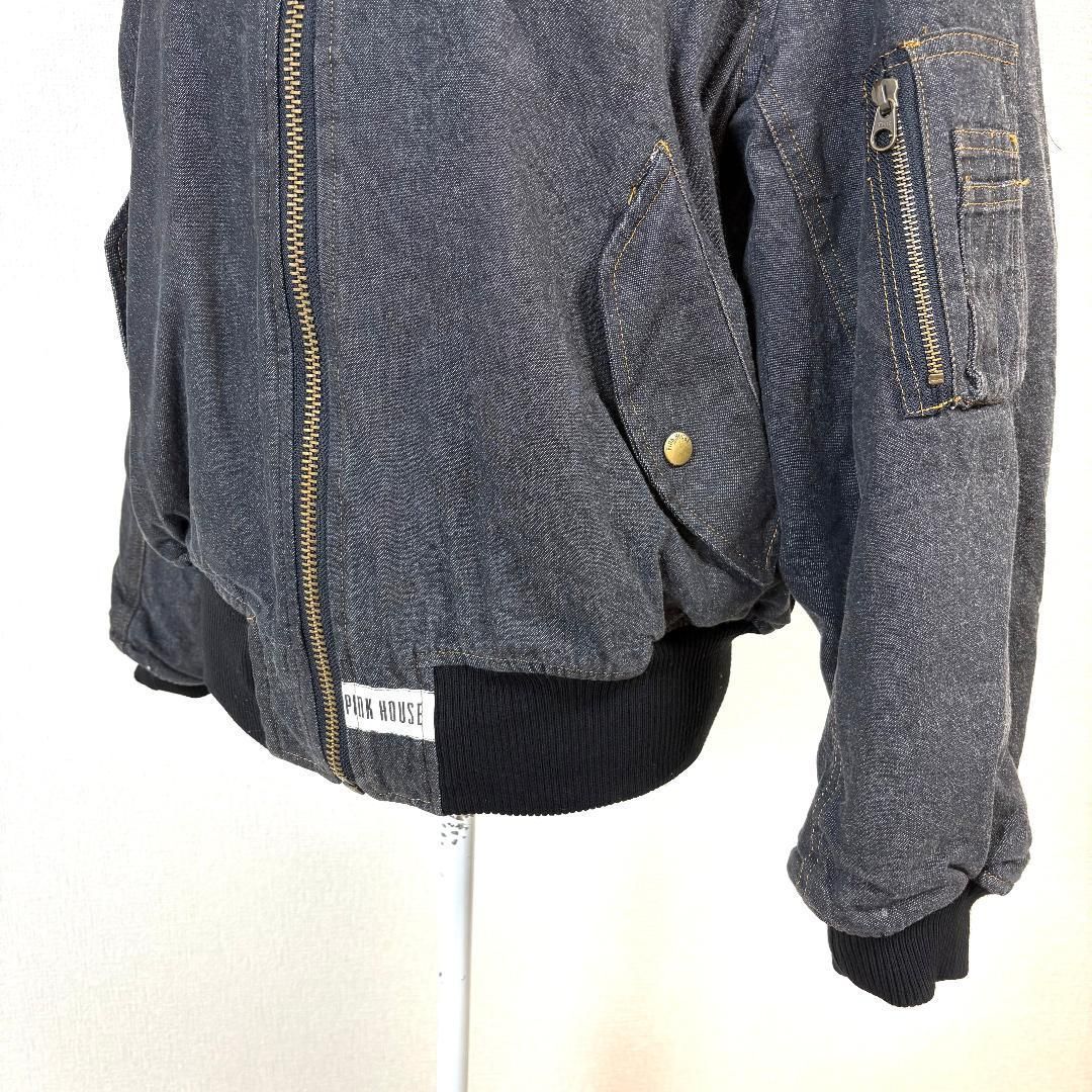美品】 PINK HOUSE デニムブルゾン ジャケット ダークグレー ロゴ 