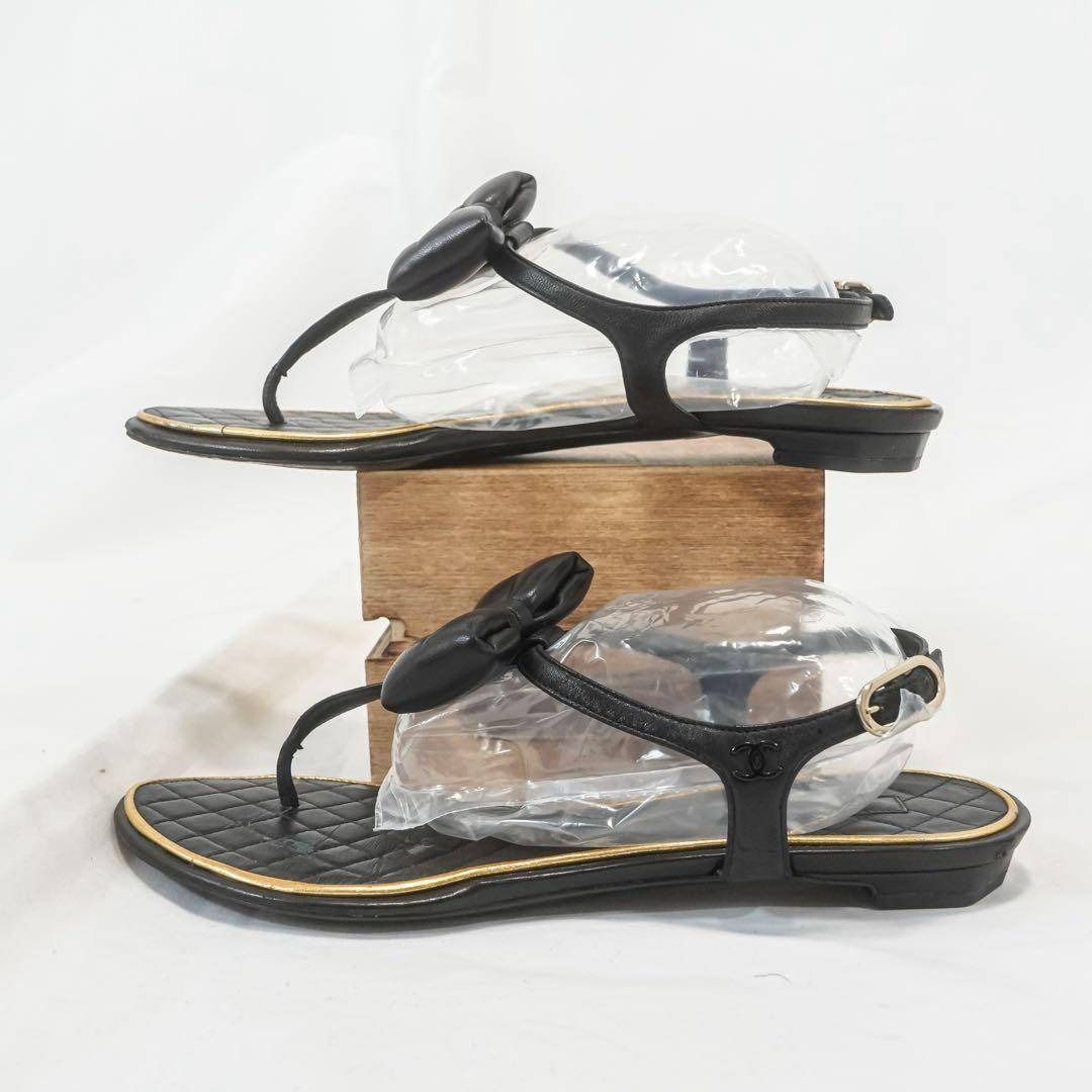 CHANEL シャネル フラットサンダル リボン ココマーク マトラッセ