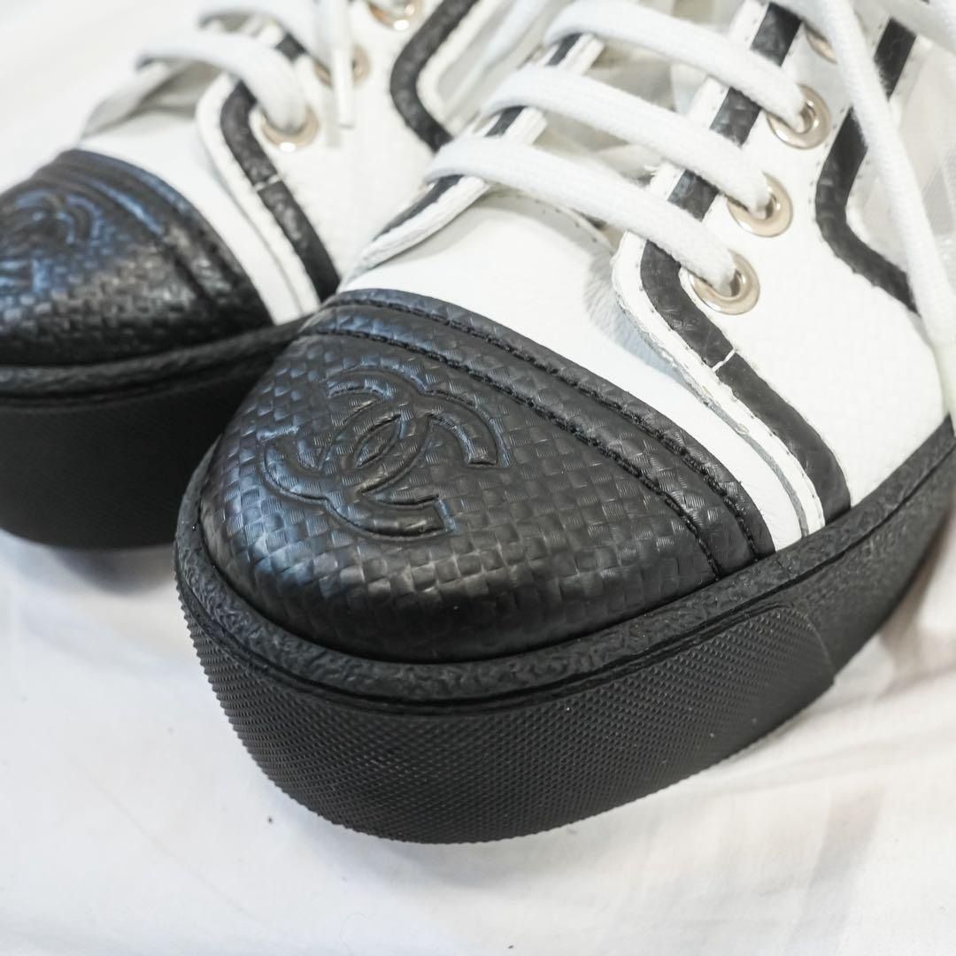 極美品 CHANEL シャネル レースアップスニーカー メッシュ×レザー ココ