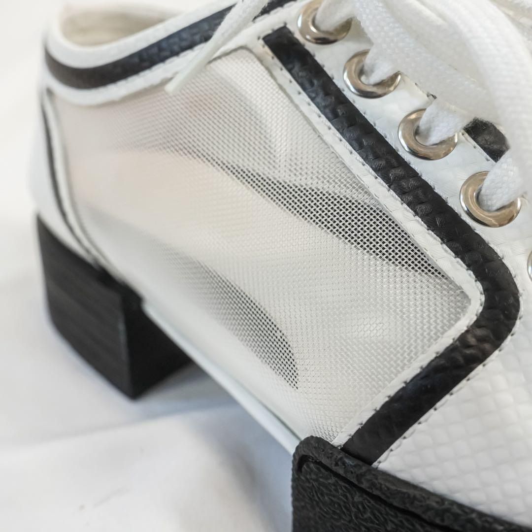 極美品 CHANEL シャネル レースアップスニーカー メッシュ×レザー ココ