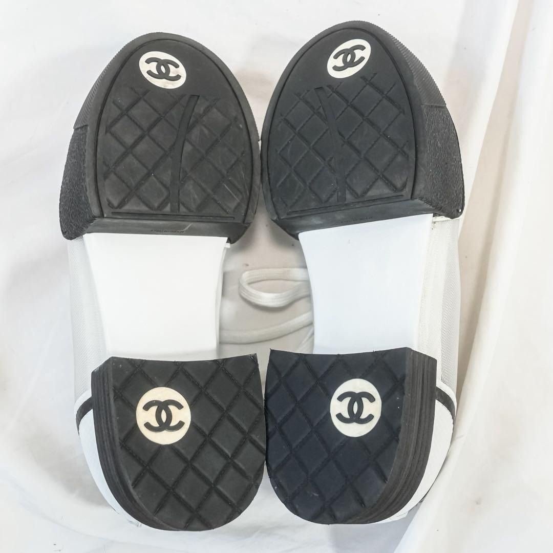 極美品 CHANEL シャネル レースアップスニーカー メッシュ×レザー ココ
