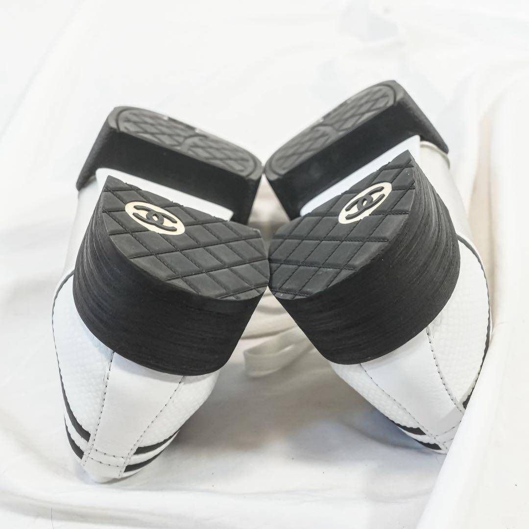 極美品 CHANEL シャネル レースアップスニーカー メッシュ×レザー ココ