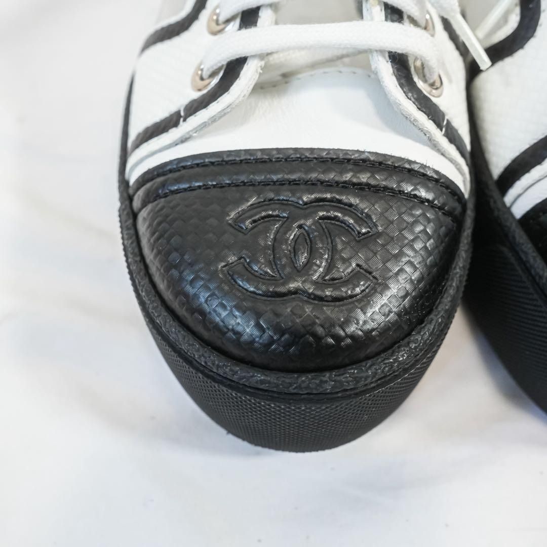 【CHANEL】 極美品 マトラッセ ココマーク 異素材MIX レザースニーカー 極美品 CHANEL シャネル レースアップスニーカー メッシュ×レザー ココ