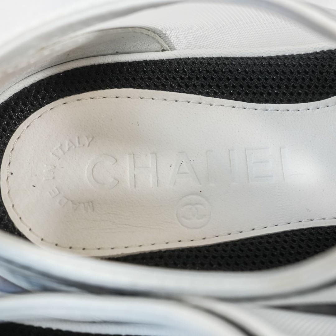 極美品 CHANEL シャネル レースアップスニーカー メッシュ×レザー ココ