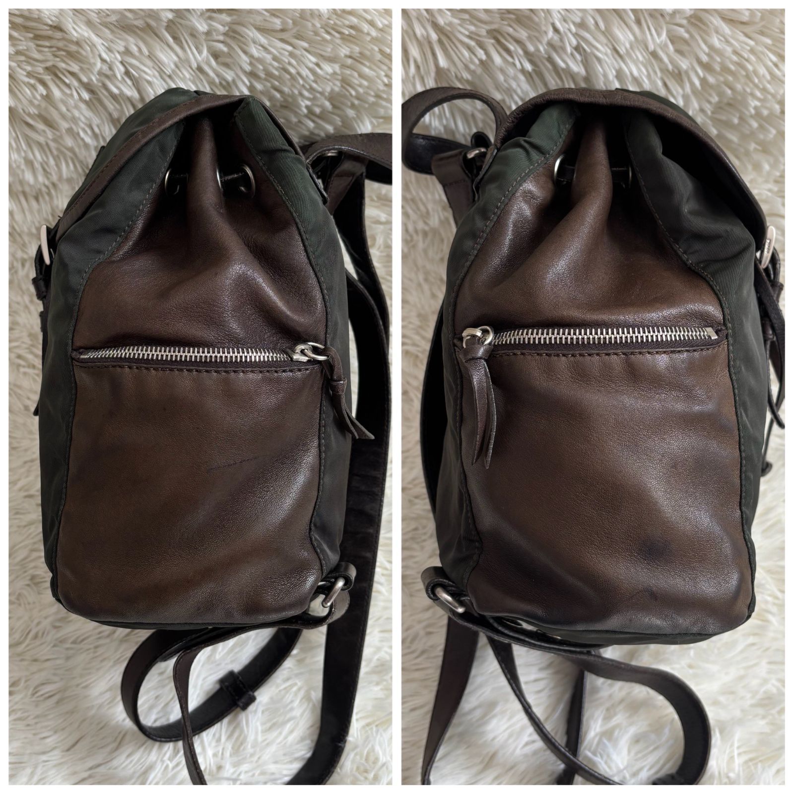 PRADA リュック ナイロン 三角ロゴ 三角プレート レザー 背面ロゴ