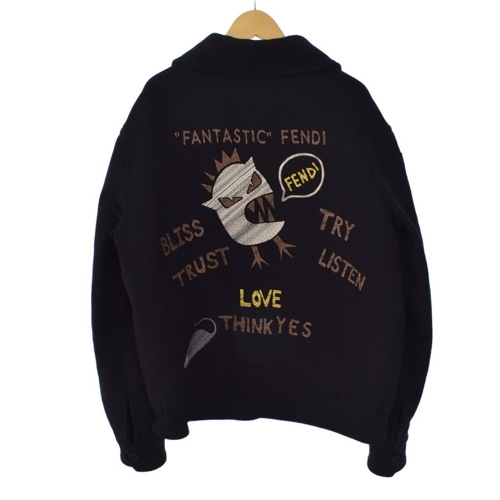 フェンディ FENDI ジャケット ブルゾン モンスター 刺繍 50 黒