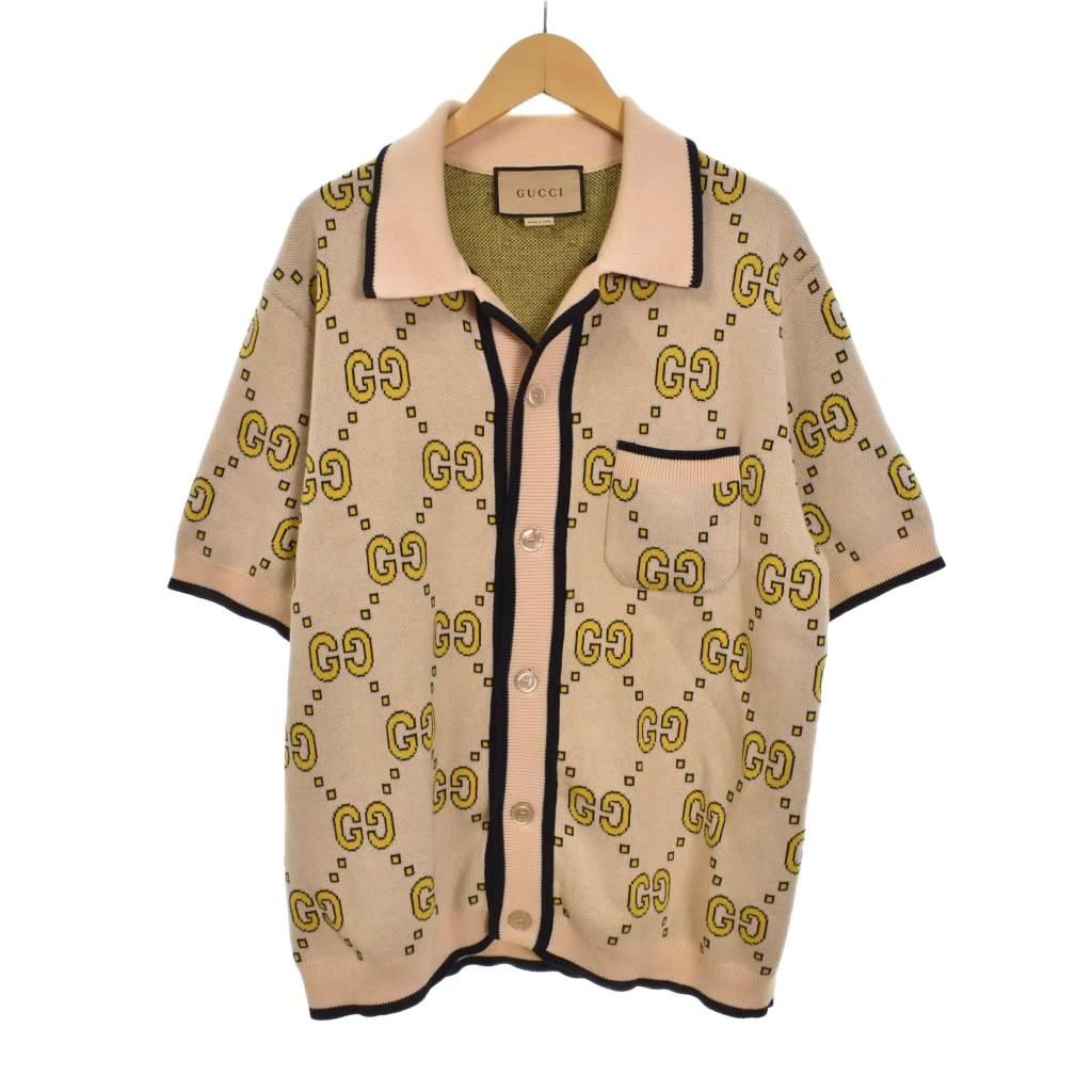 グッチ GUCCI GG コットン ニット シャツ 半袖 オープンカラー M
