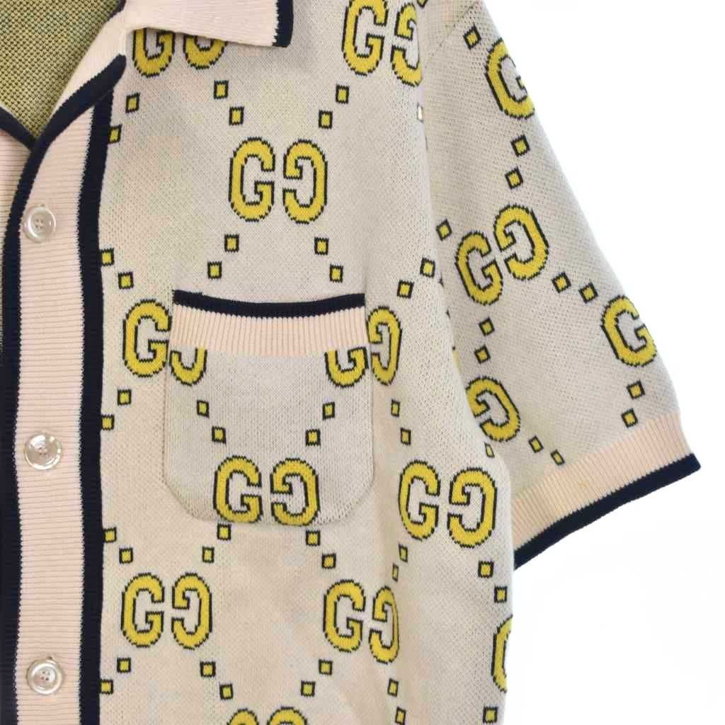 グッチ GUCCI GG コットン ニット シャツ 半袖 オープンカラー M